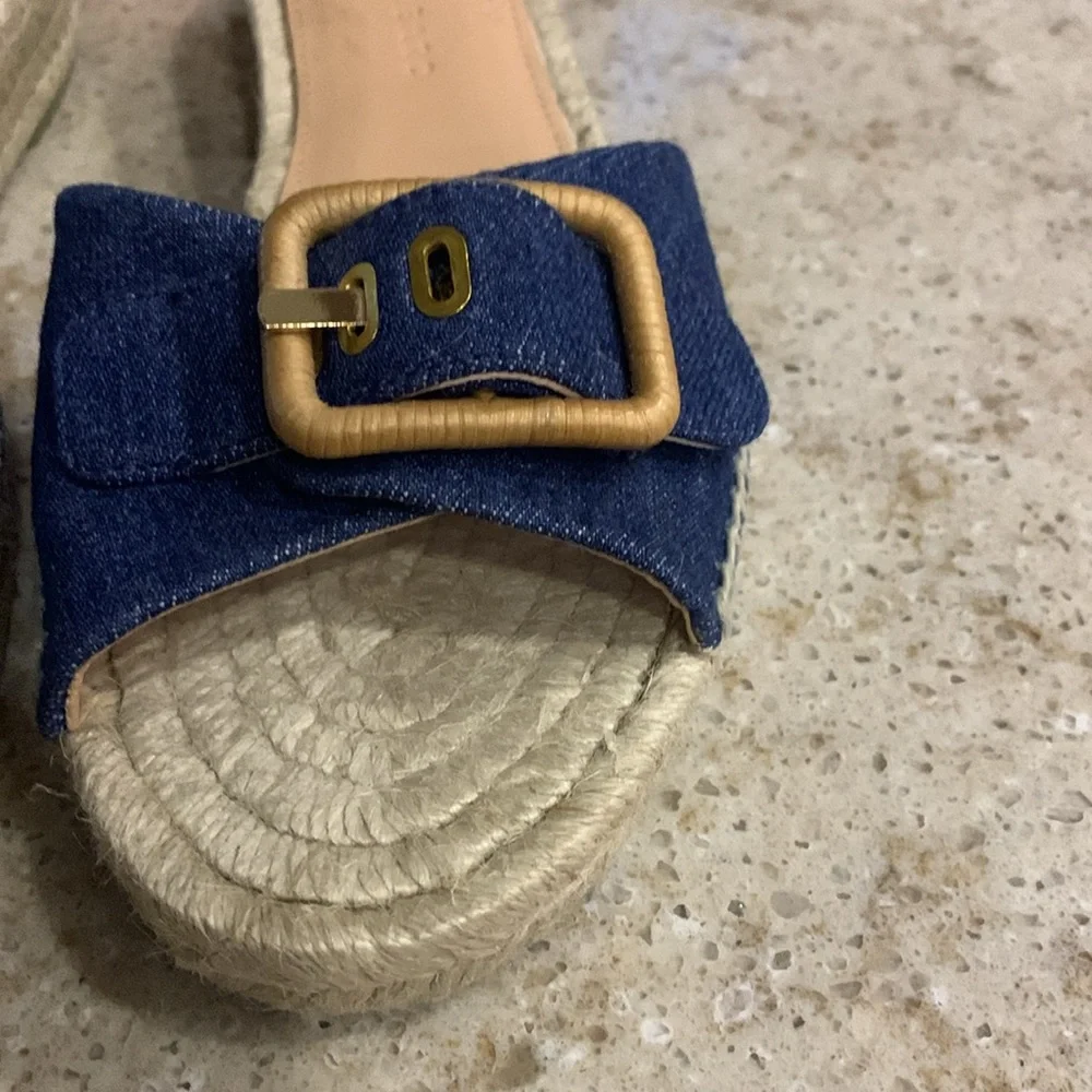NWOT Veronica Beard Apa buckled denim espadrille slides Size 8